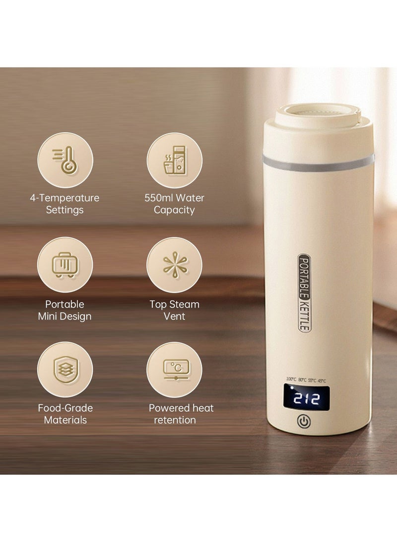 Perfin Portable Electric Kettle 500ml Thermos Cup Stainless Steel  Hot Water Boiler with 4 Temperature Control, Travel Tea Coffee Kettle, Fast Boiling,  Auto Shut off - Image 2